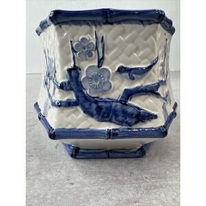 vintage inarco japan planter Blue And White 6 Sided 3.75 Inches‎